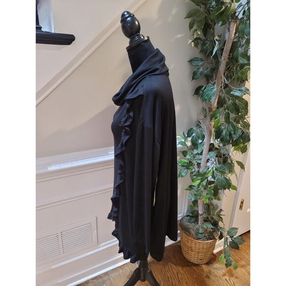 Multiples Sweater Women's Large Black Cowl Neck Long Sleeve Ruffle Hem Stretch - Picture 7 of 13